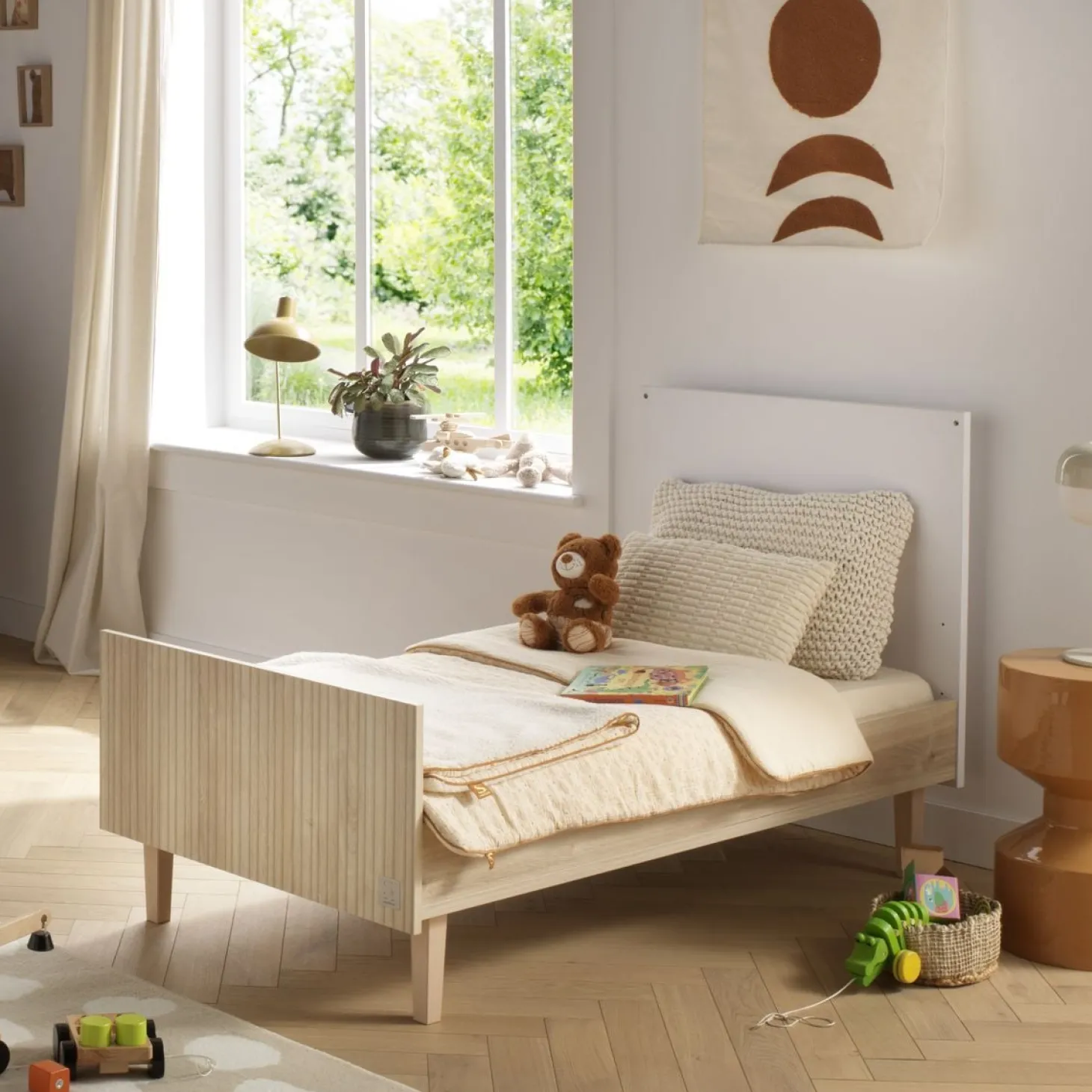 Sauthon Lit Little big bed Paloma Blanc Neige/Chêne Strié Sépia/Hêtre Vernis 70x140 cm