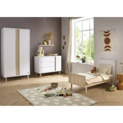 Sauthon Lit Little big bed Paloma Blanc Neige/Chêne Strié Sépia/Hêtre Vernis 70x140 cm