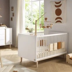 Sauthon Lit Little big bed Paloma Blanc Neige/Chêne Strié Sépia/Hêtre Vernis 70x140 cm