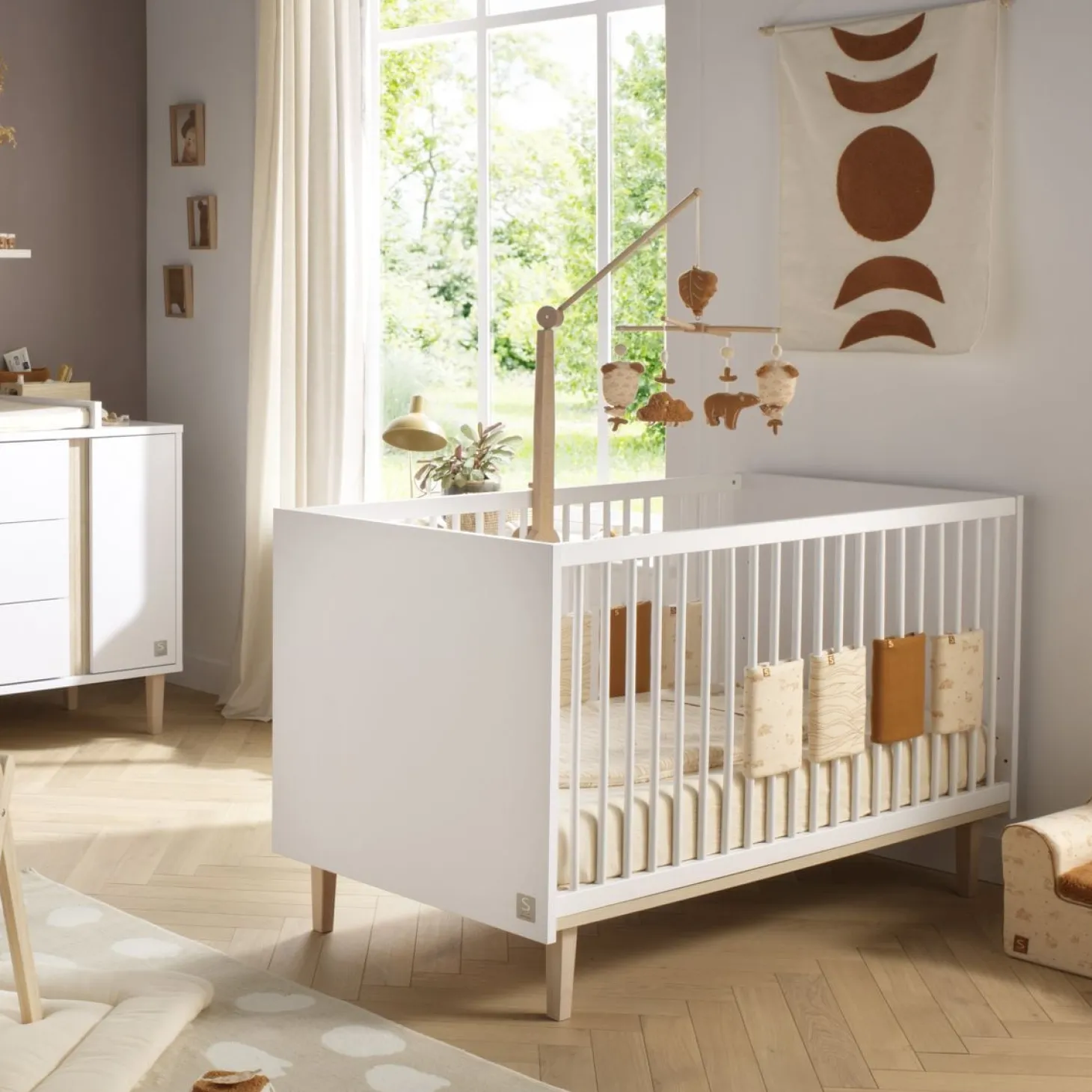 Sauthon Lit Little big bed Paloma Blanc Neige/Chêne Strié Sépia/Hêtre Vernis 70x140 cm