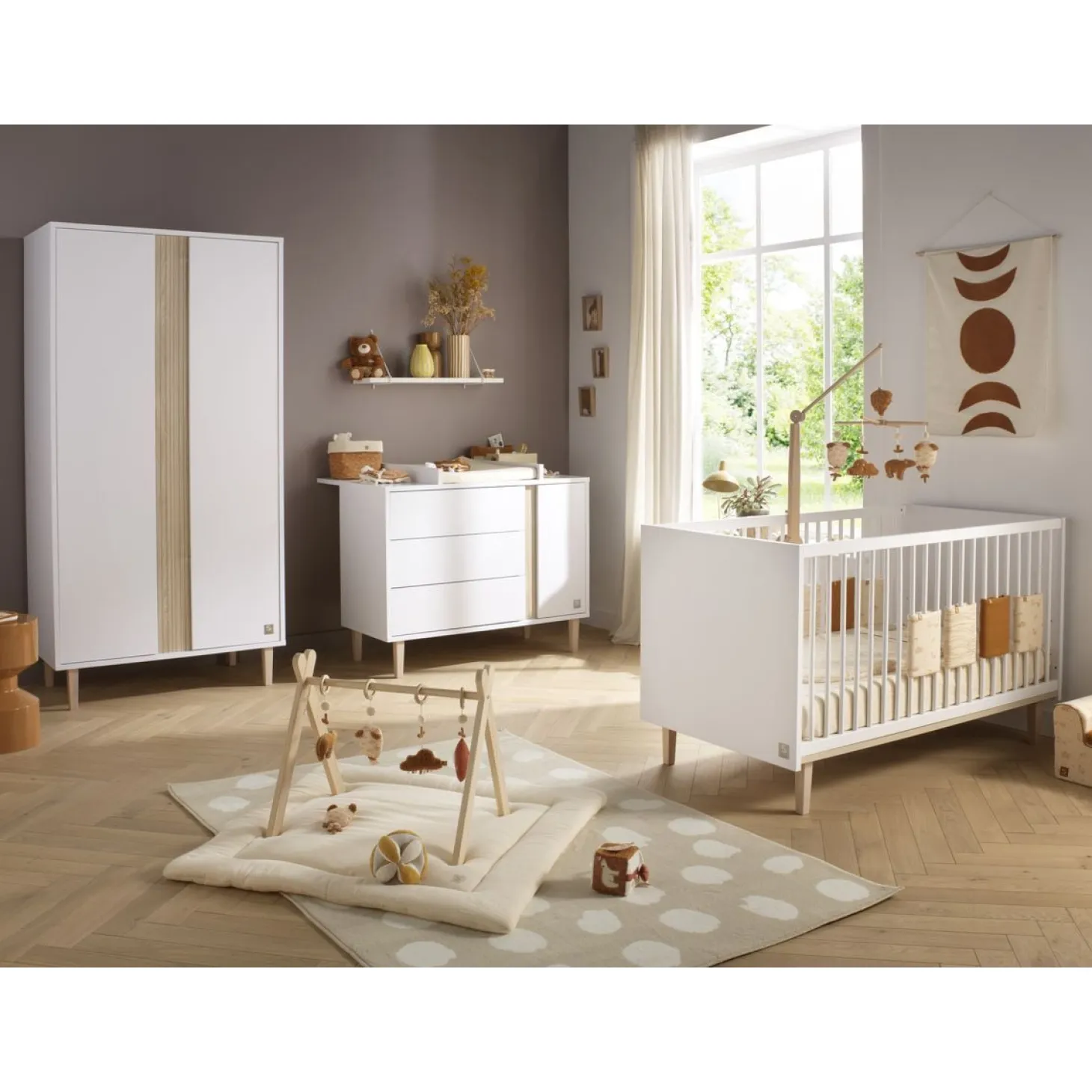 Sauthon Lit Little big bed Paloma Blanc Neige/Chêne Strié Sépia/Hêtre Vernis 70x140 cm