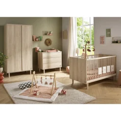 Sauthon Lit little big bed Paloma bois Chêne Sépia/Beige Ficelle/Chêne Strié Sépia/Hêtre Vernis 70x140 cm