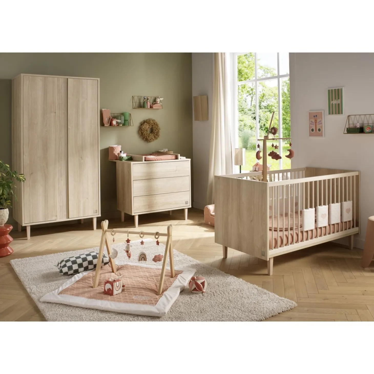 Sauthon Lit little big bed Paloma bois Chêne Sépia/Beige Ficelle/Chêne Strié Sépia/Hêtre Vernis 70x140 cm