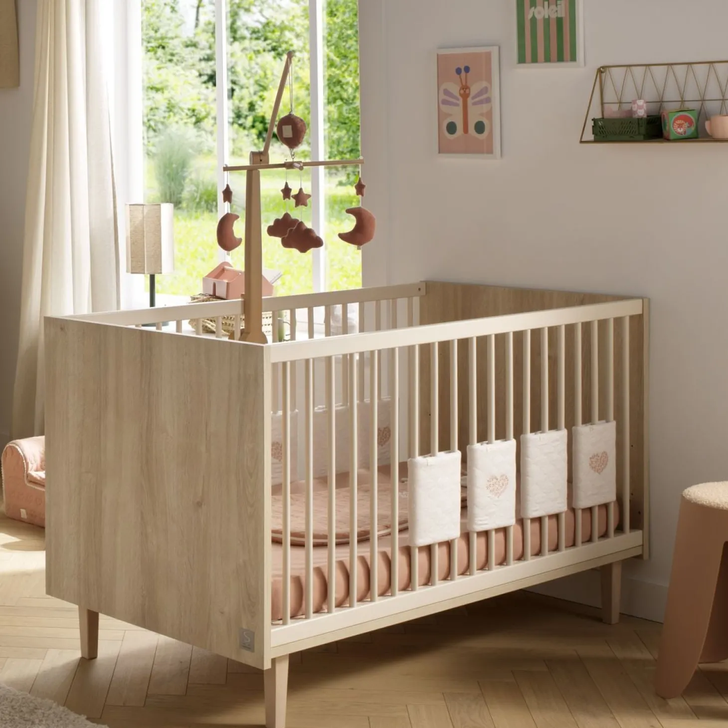 Sauthon Lit little big bed Paloma bois Chêne Sépia/Beige Ficelle/Chêne Strié Sépia/Hêtre Vernis 70x140 cm