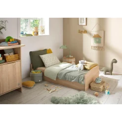 Sauthon Little big bed Azur Chêne Doré - Hêtre Vernis Naturel - Hêtre Brut 70x140 cm