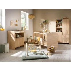 Sauthon Little big bed Azur Chêne Doré - Hêtre Vernis Naturel - Hêtre Brut 70x140 cm