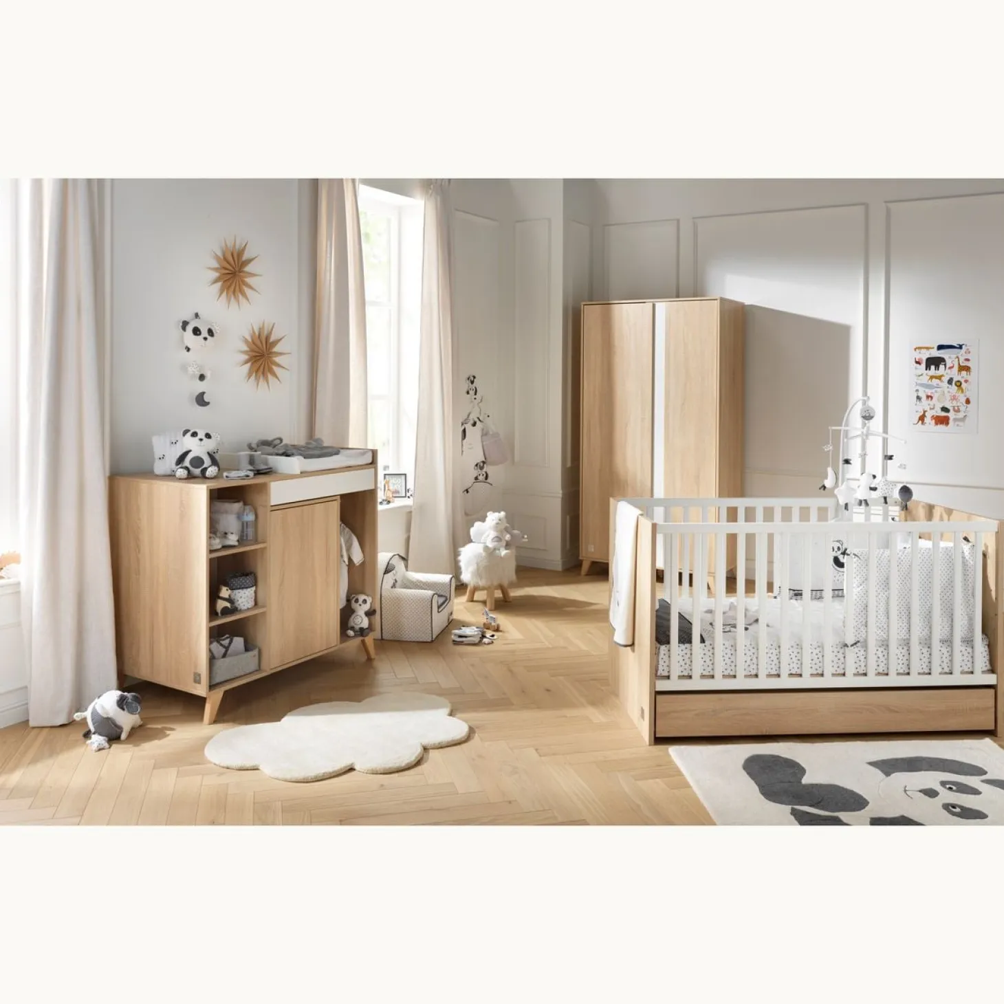 Sauthon LITTLE BIG BED 140 x 70 ROSE Chêne Doré - Blanc Lin 70x140 cm