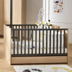 Sauthon LITTLE BIG BED 140 x 70 ROSE Chêne Doré - Gris Volcan 70x140 cm
