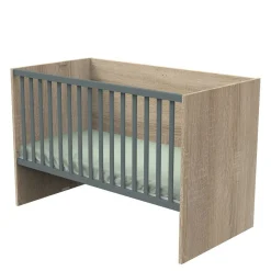Sauthon Lit 140x70 évolutif en 90x200 et 140x200 Nova Chêne Doré - Gris Volcan 70x140 cm