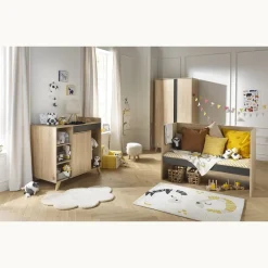 Sauthon Lit 140x70 évolutif en 90x200 et 140x200 Nova Chêne Doré - Gris Volcan 70x140 cm