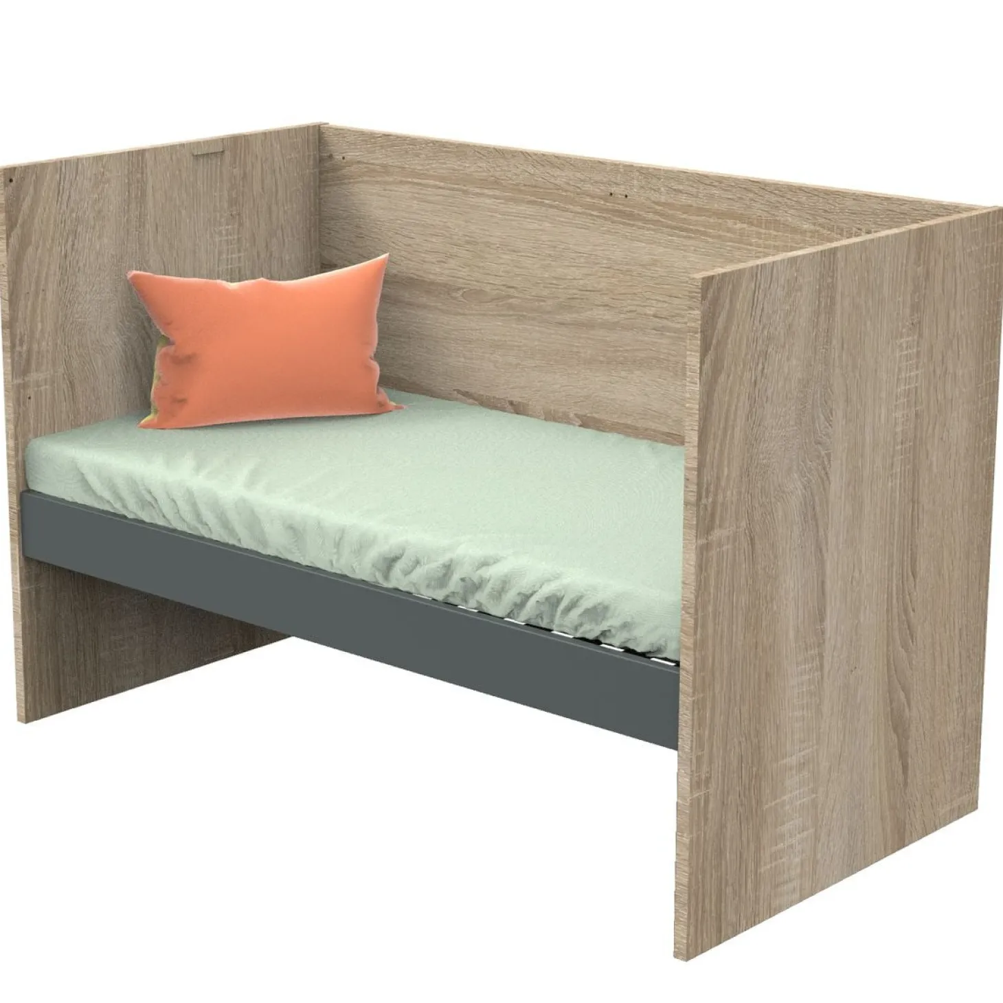 Sauthon Lit 140x70 évolutif en 90x200 et 140x200 Nova Chêne Doré - Gris Volcan 70x140 cm