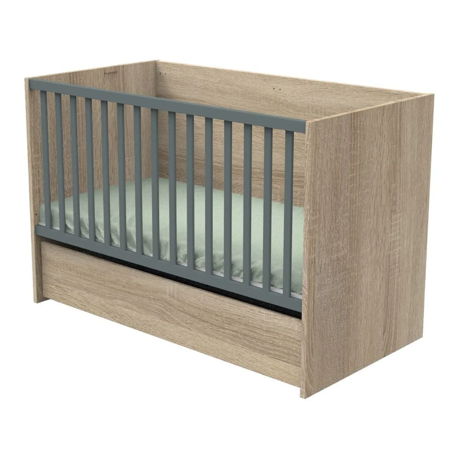 Sauthon Lit 140x70 évolutif en 90x200 et 140x200 Nova Chêne Doré - Gris Volcan 70x140 cm