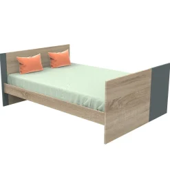 Sauthon Lit 140x70 évolutif en 90x190 et 140x190 Nova Chêne Doré - Gris Volcan 70x140 cm