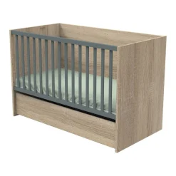 Sauthon Lit 140x70 évolutif en 90x190 et 140x190 Nova Chêne Doré - Gris Volcan 70x140 cm