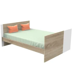 Sauthon Lit 140x70 évolutif en 90x190 et 140x190 Nova Chêne Doré - Blanc Lin 70x140 cm