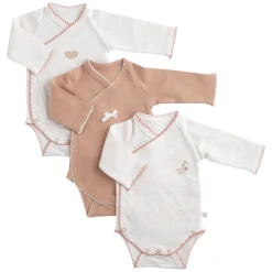 Sauthon                    Lot de 3 Bodies Petit Coeur    Beige Chiné/Rose Poudré