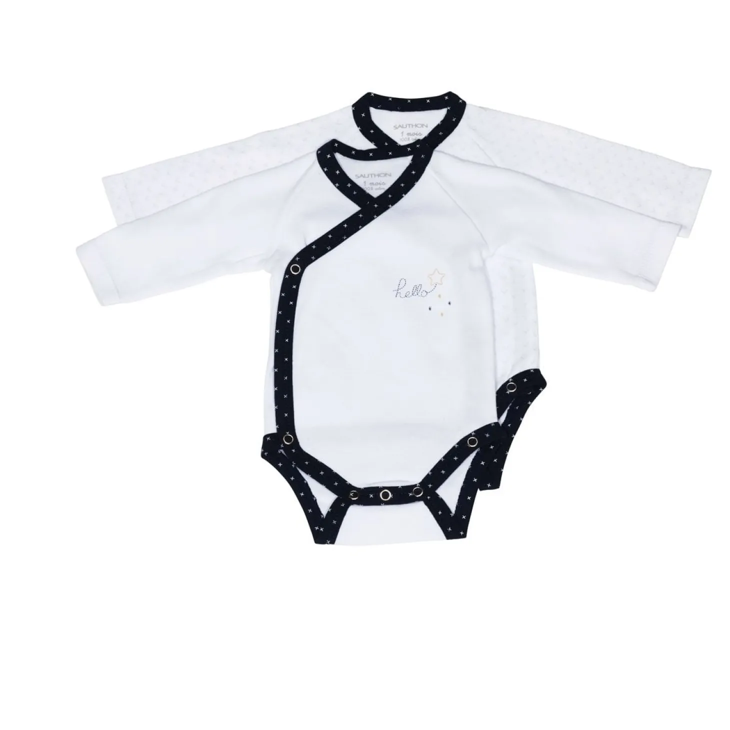 Sauthon Lot de 2 bodies Pluche et Pompon Blanc Bleu Marine Naissance