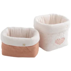 Sauthon                    Lot de 2 Panières Petit Coeur    Rose Poudré/Beige Chiné