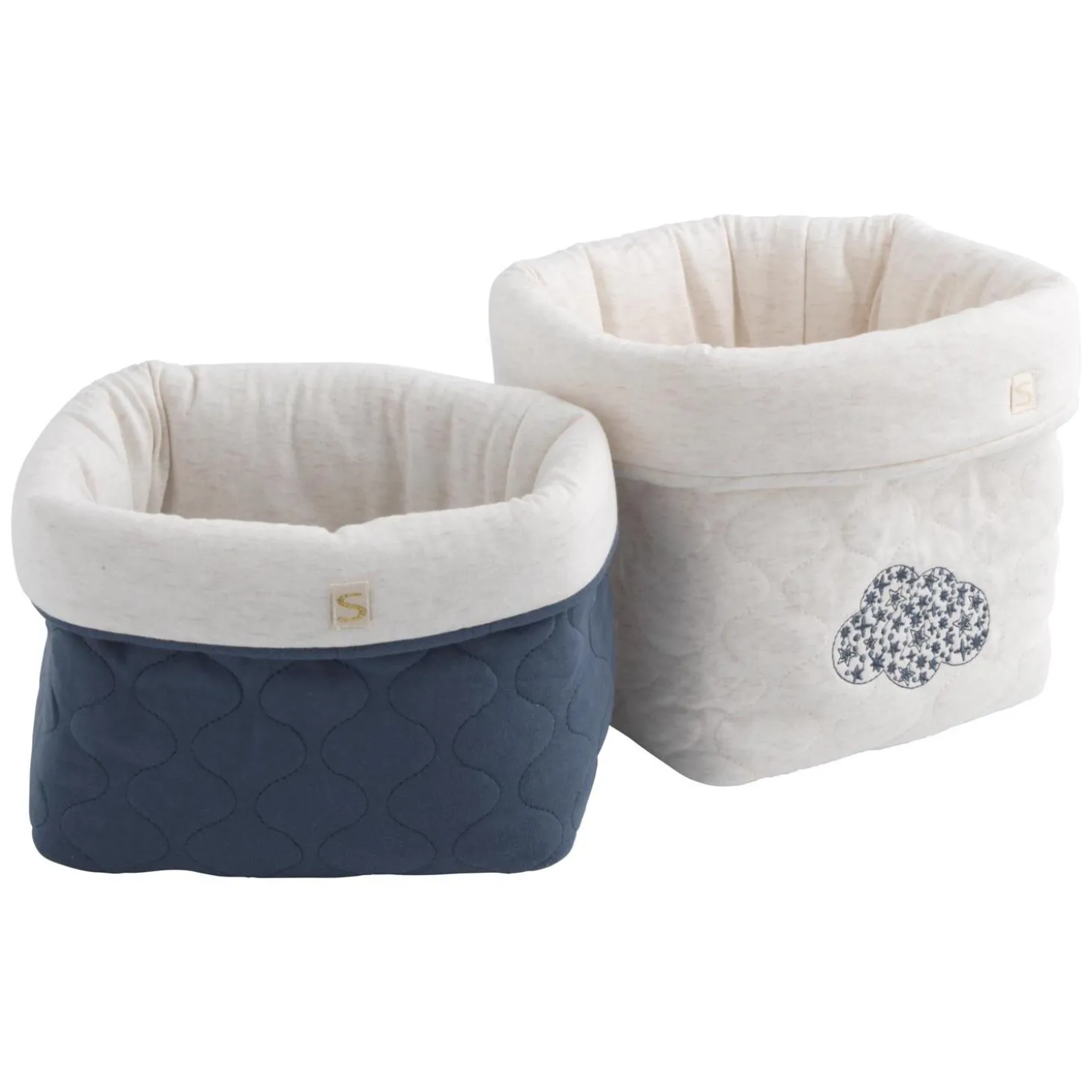 Sauthon Lot de 2 Panières Petit Nuage Bleu Orage/Beige Chiné