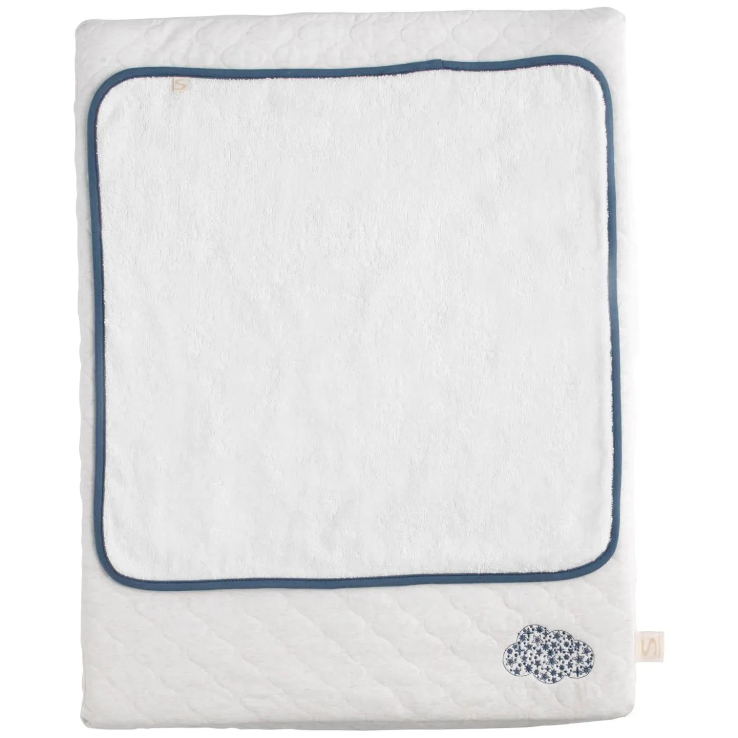 Sauthon Matelas à langer + Serviette Petit Nuage Beige Chiné/Bleu Orage