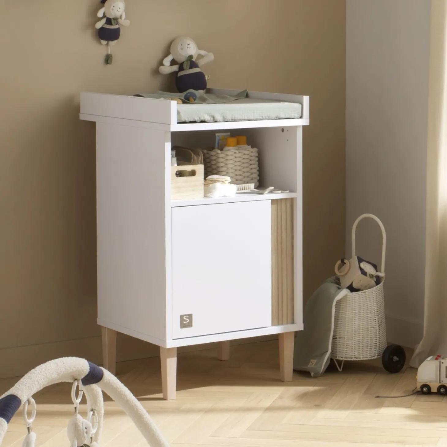Sauthon Meuble à langer Paloma Blanc Neige/Chêne Strié Sépia/Hêtre Vernis