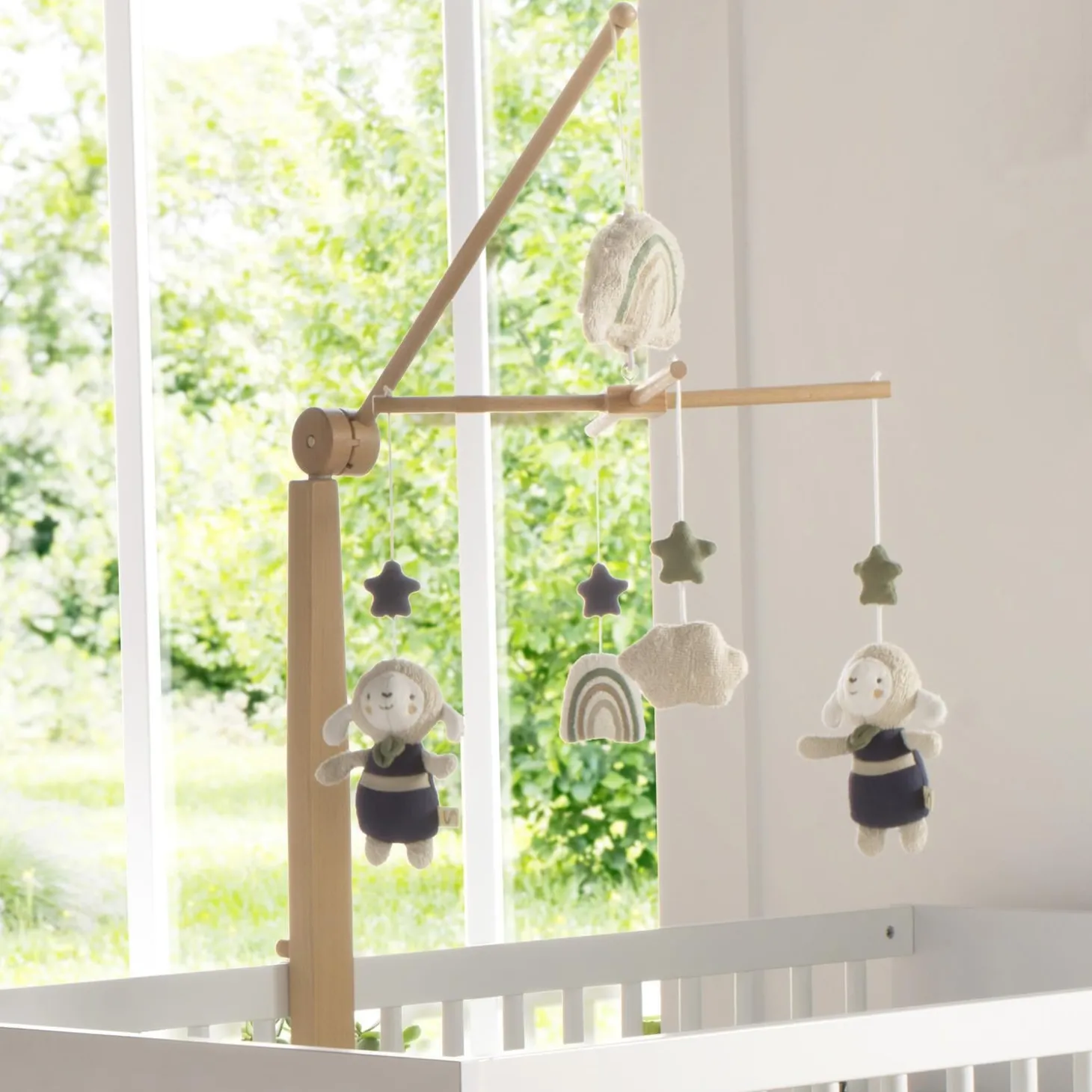 Sauthon Mobile Musical Petit Nuage Beige Chiné/Bleu Orage/Vert Olive