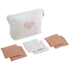 Sauthon                    Trousse de Toilette Petit Coeur    Beige Chiné/Rose Poudré