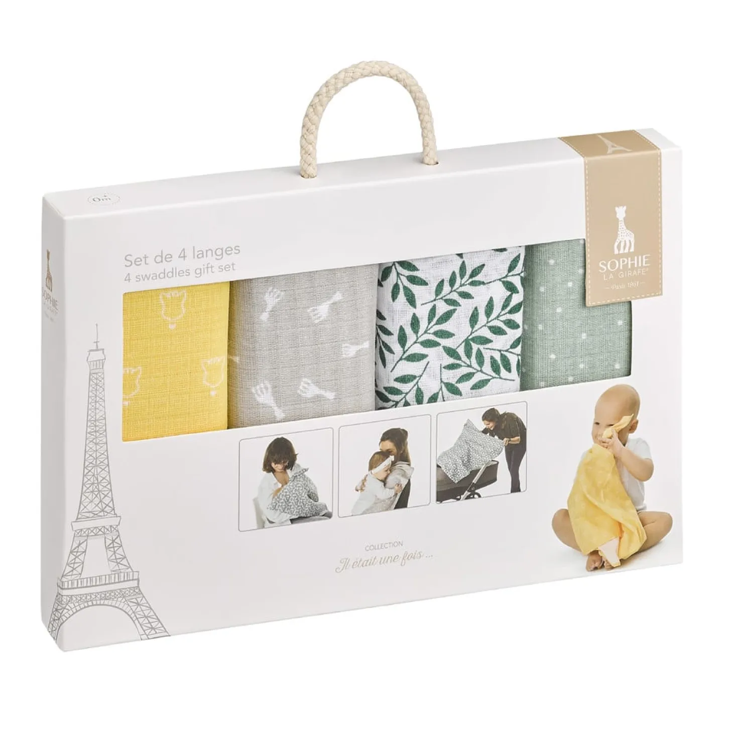 Sophie la girafe Set de 4 langes color Multicolore
