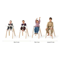 Stokke                    Chaise haute Steps    Blanc et bois clair