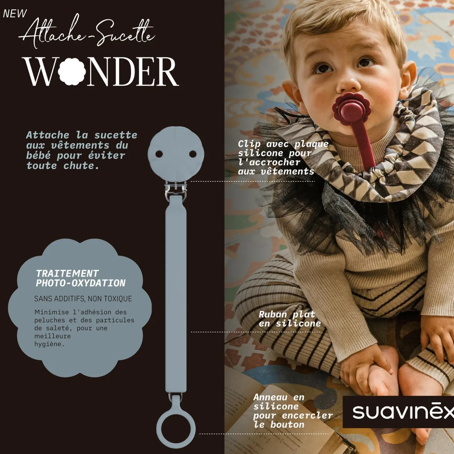 Suavinex Attache sucette silicone Wonder Spring Lake