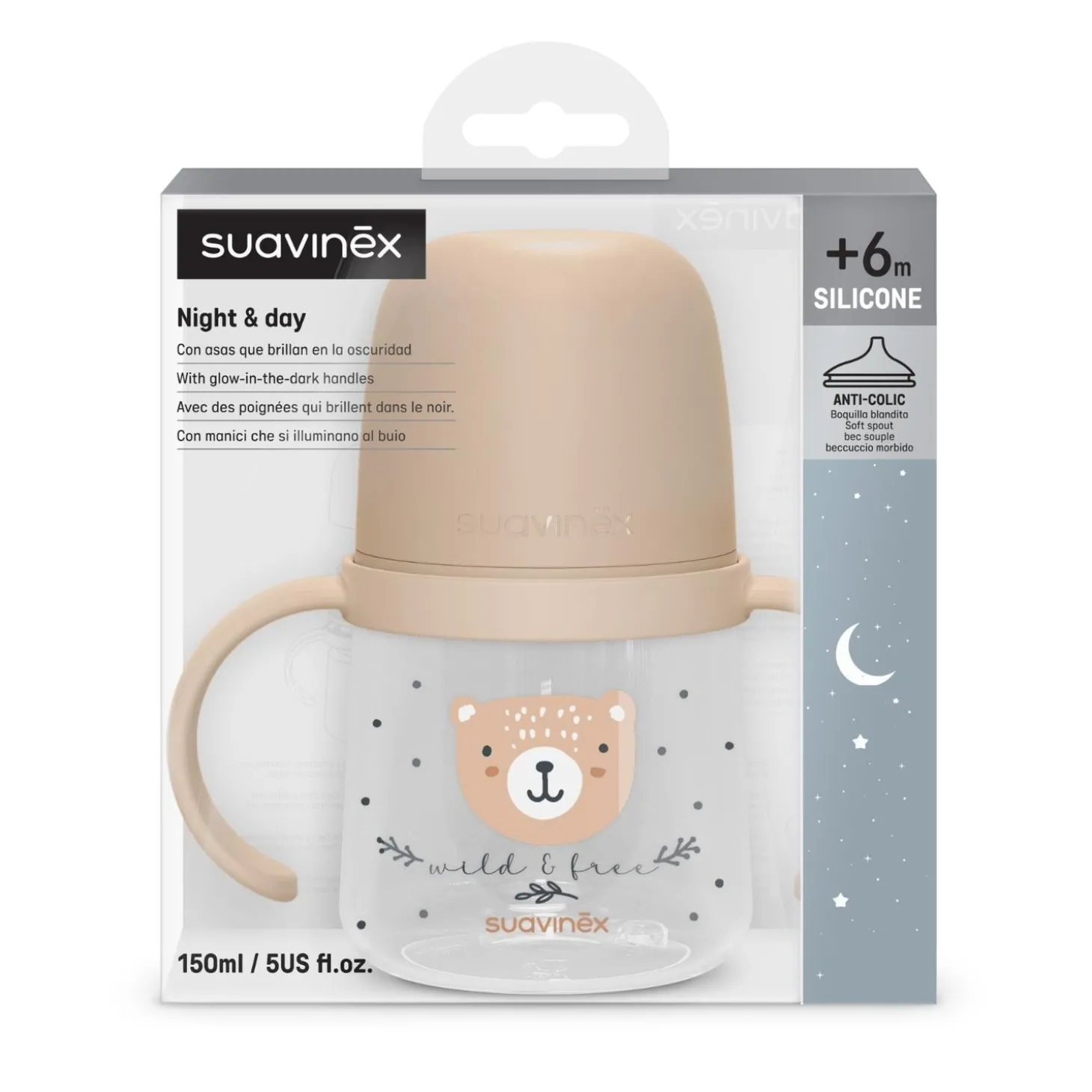 Suavinex Biberon à Anses Wild&Free Night & Day Marron