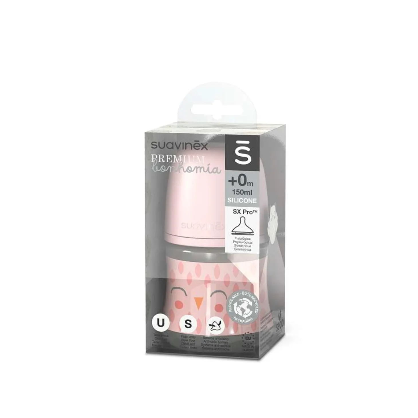 Suavinex Biberon Bonhomia avec tétine Sxpro S Rose 150 ml