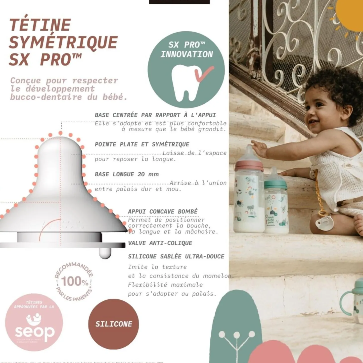 Suavinex Biberon tetine walk in the park Vert 270 ml