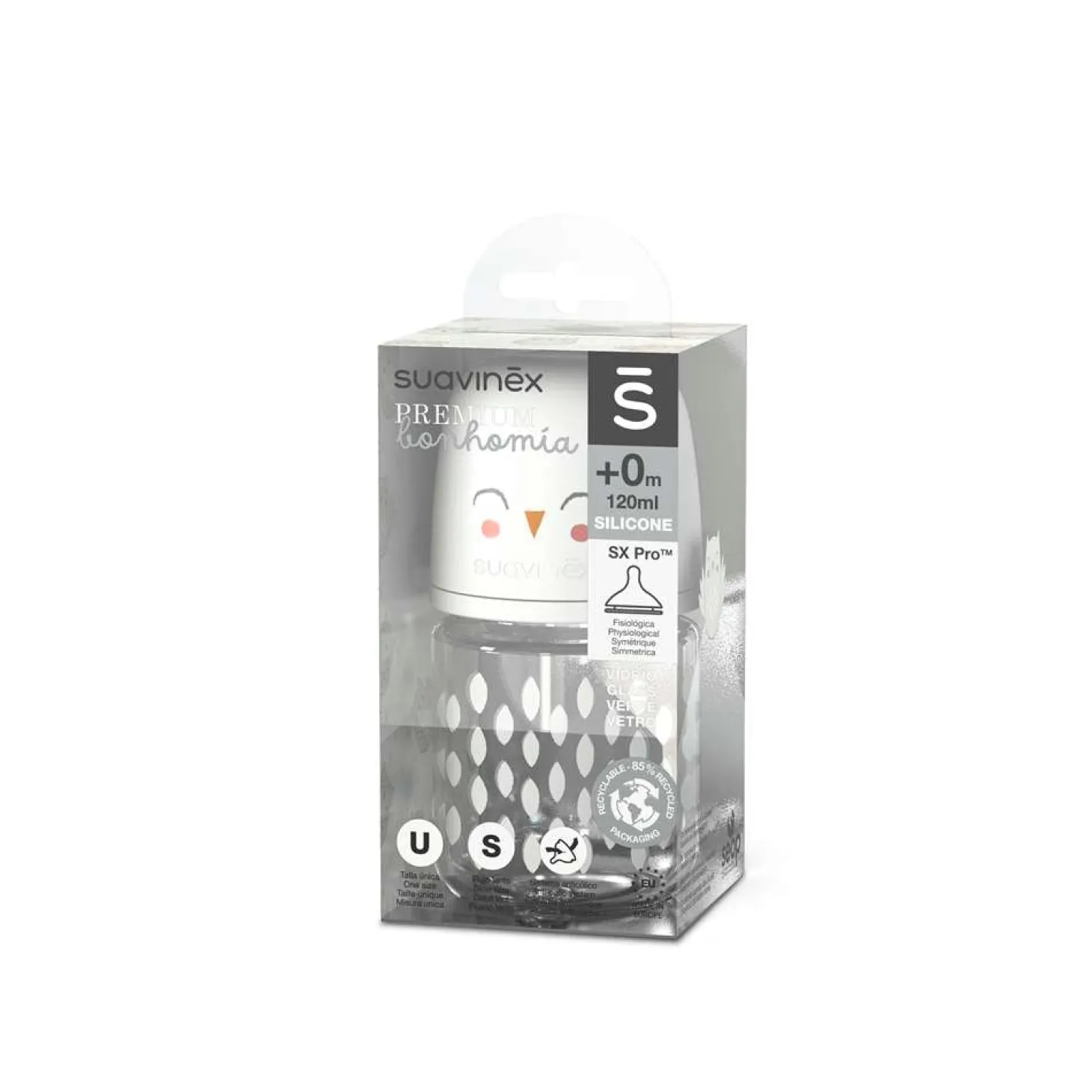 Suavinex Biberon verre Bonhomia avec tétine Sxpro S Beige 120 ml