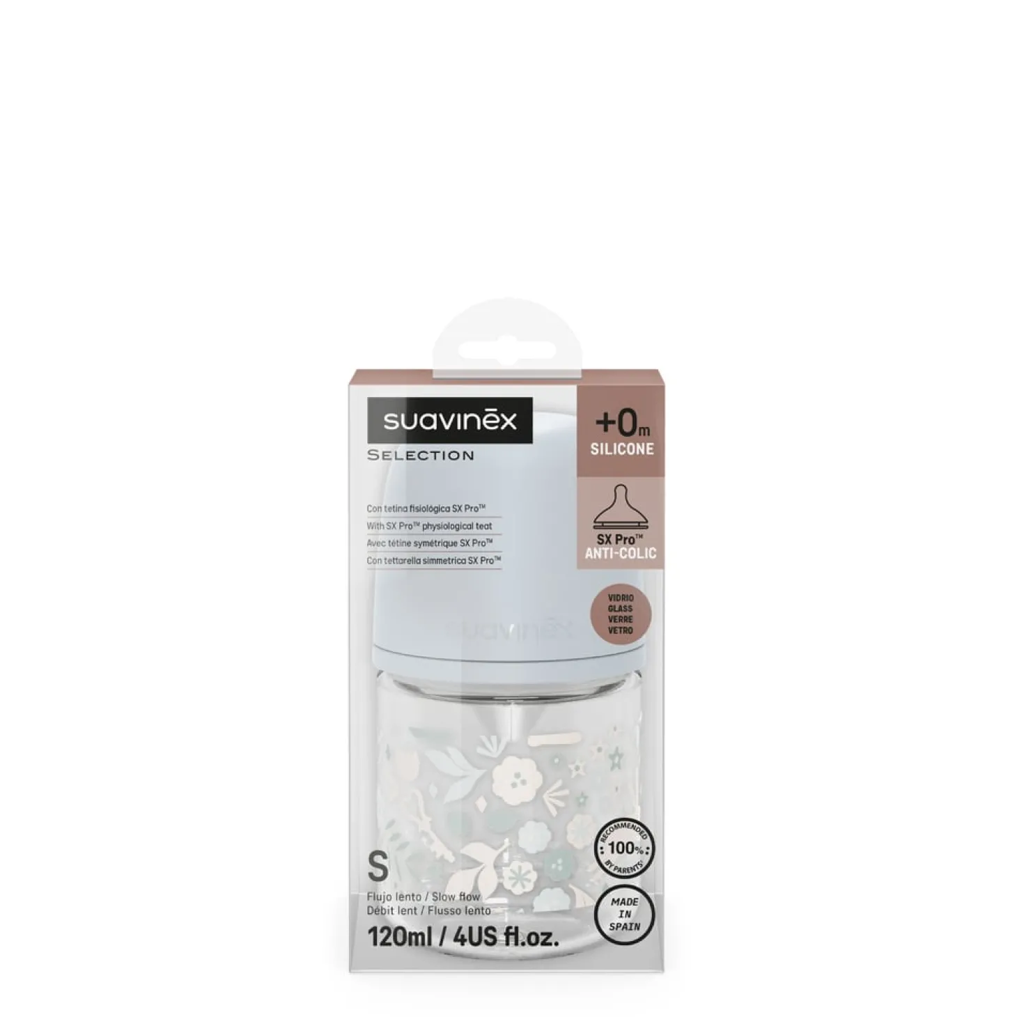 Suavinex Biberon Verre Tetine Sxpro Wond Bleu 120 ml