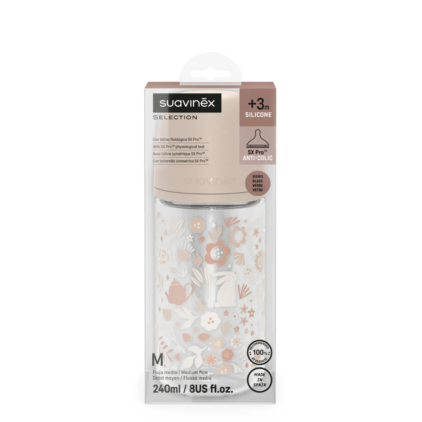 Suavinex Biberon Verre Tetine Sxpro Wond Rose 240 ml