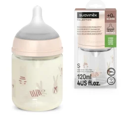 Suavinex                    Biberon Verre Tetine Sxpro S Wonderland Lapins    Rose claire            120 ml