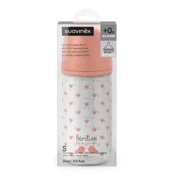 Suavinex Biberon Verre Tétine Sxpro S Birdies Rose 240 ml
