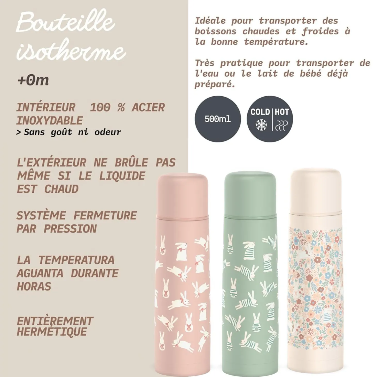 Suavinex Bouteille Isotherme Wonderland Lapin Rose 500 ml