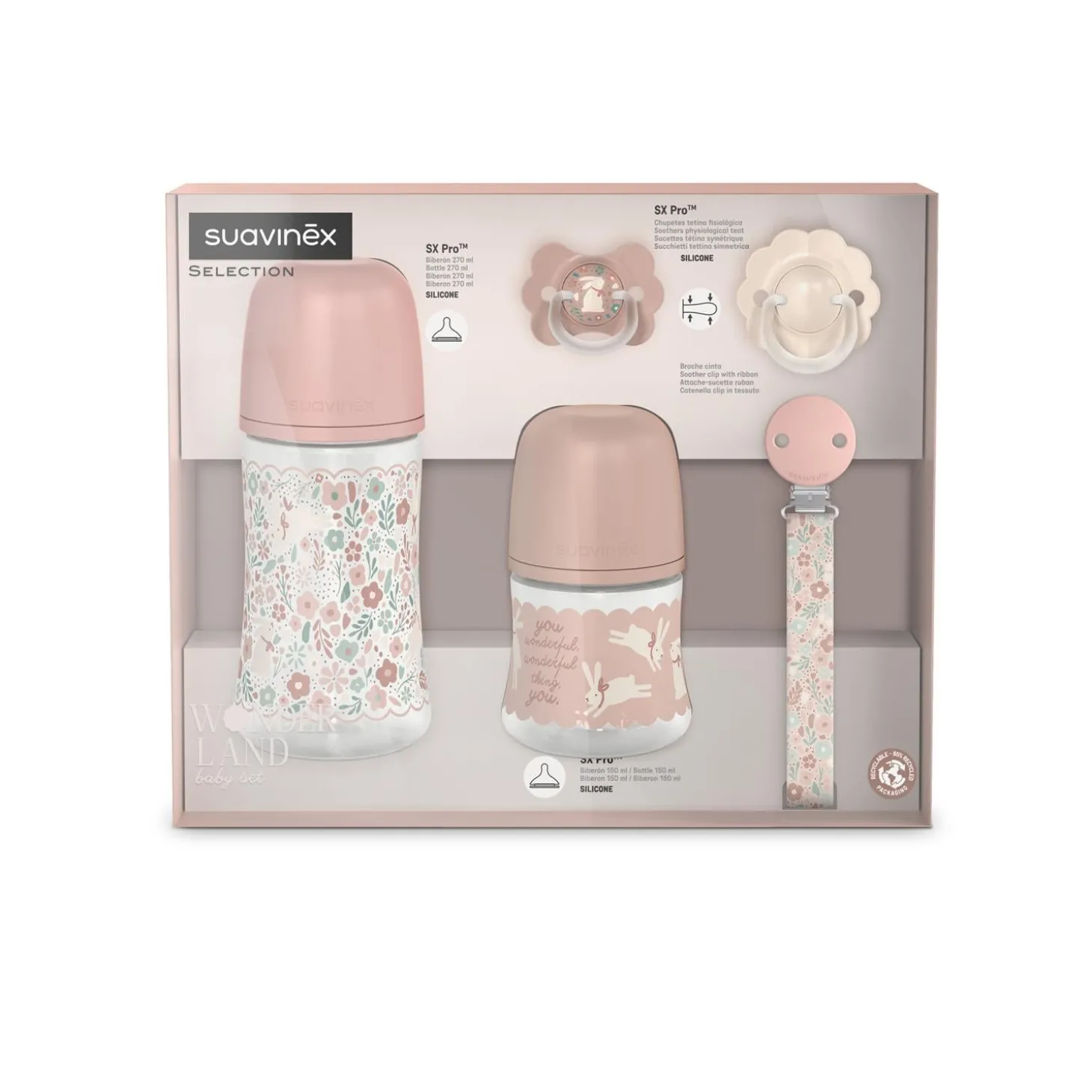 Suavinex Coffret biberon Welcome Baby Set Wonderland Rose