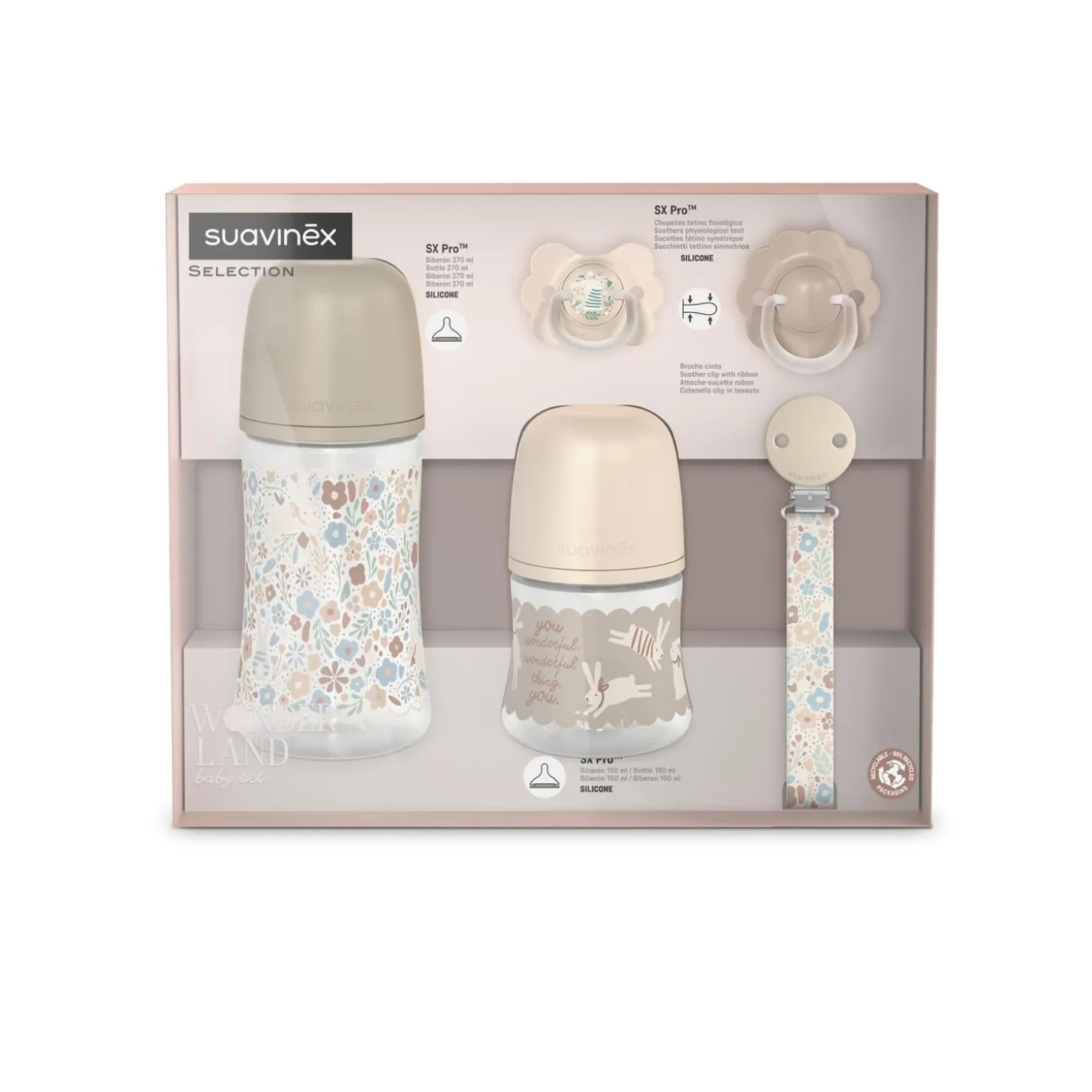 Suavinex Coffret biberon Welcome Baby Set Wonderland Beige
