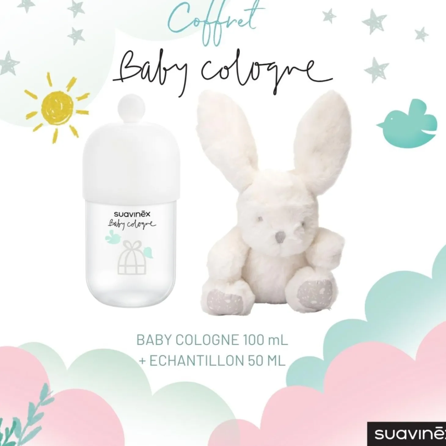 Suavinex Coffret peluche avec baby cologne Blanc