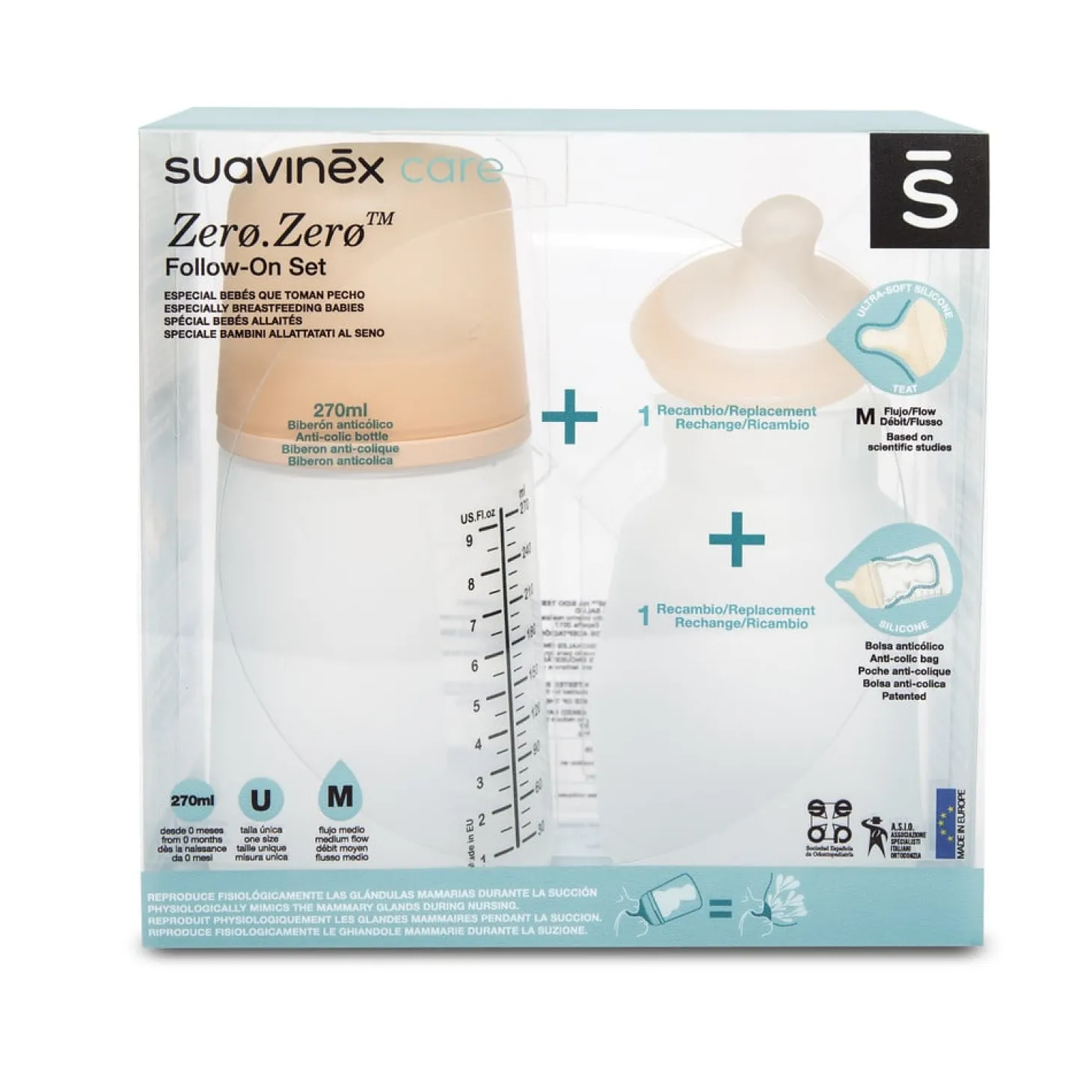 Suavinex Pack biberon Follow on me Zero.Zero 270 ml