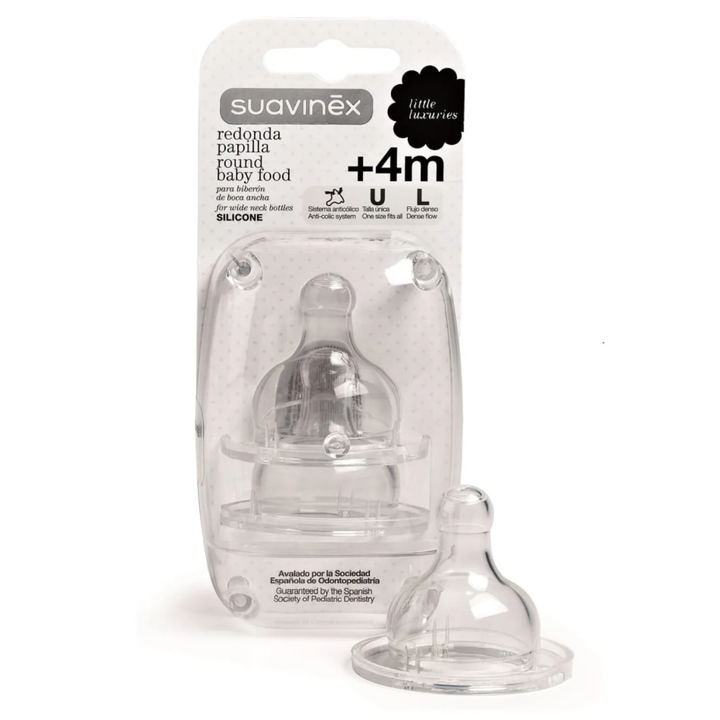 Suavinex 2 tétines bout rond silicone débit lent 0+