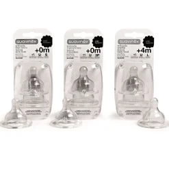 Suavinex 2 tétines bout rond silicone débit lent 0+