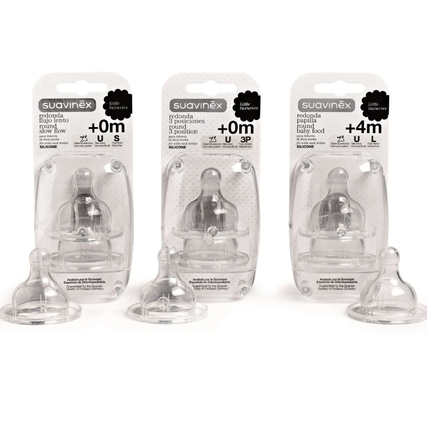 Suavinex 2 tétines bout rond silicone débit lent 0+