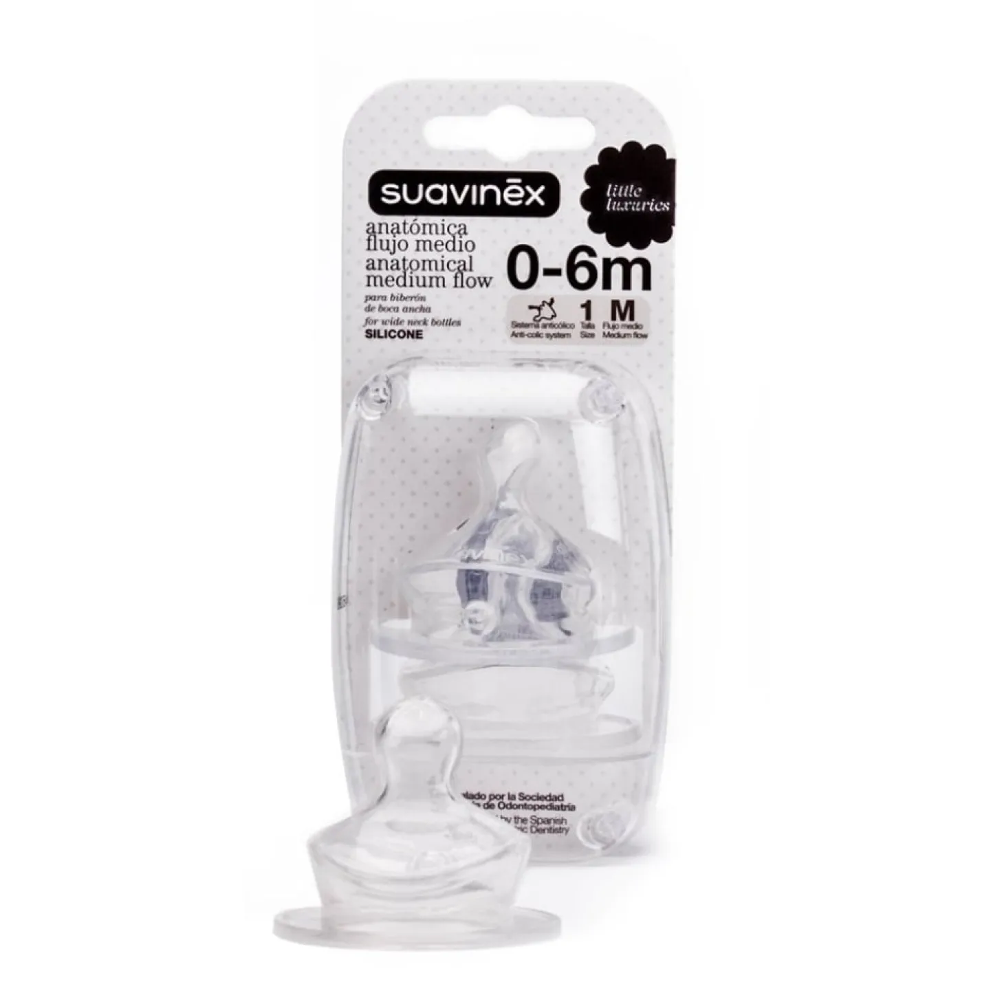 Suavinex 2 tétines physio debit moyen silicone 0-6m