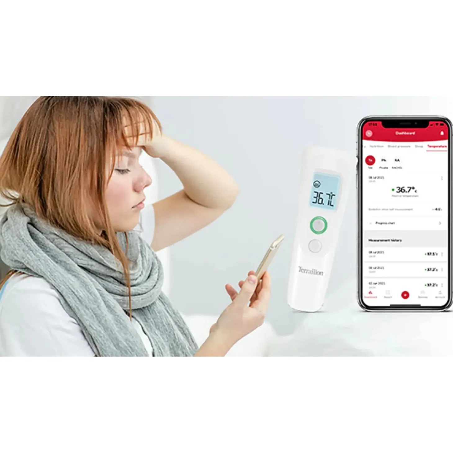 Terraillon Thermomètre smart sans contact Blanc