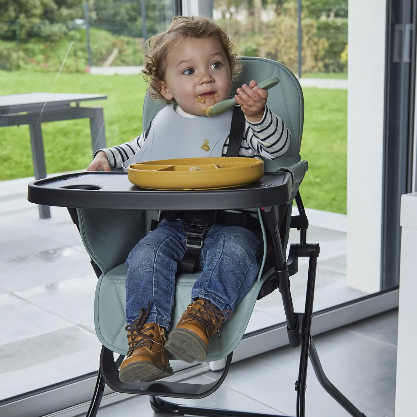Thermobaby Chaise haute pliable handy Noir Et Vert Sauge