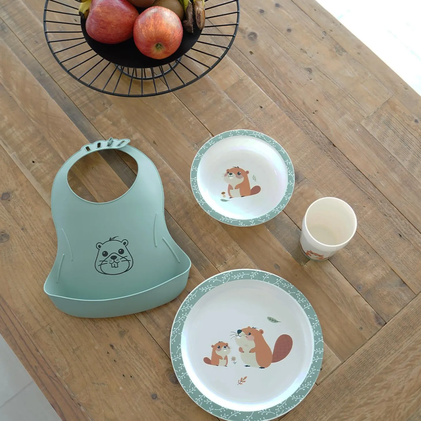 Thermobaby Mon Premier Coffret Repas Micro-Ondes Castor Vert Sauge